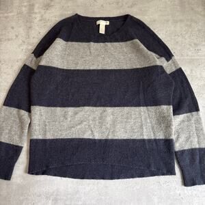 Kenar navy blue and gray striped wool sweater size large